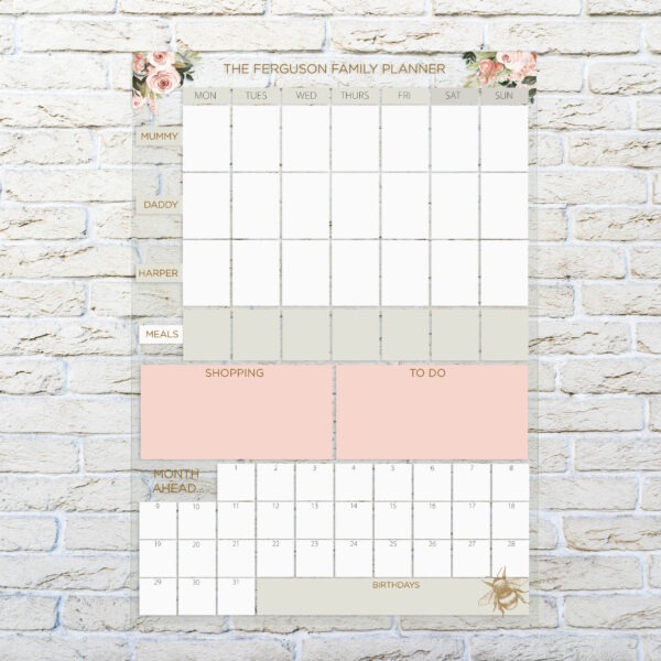 Personalised Wipeable Wall Planner - Bee Floral Design