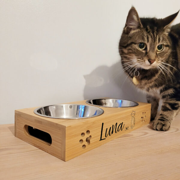 personalised-bamboo-stainless-steel-cat-bowl-sketch