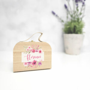 Pink Floral wooden suitcase