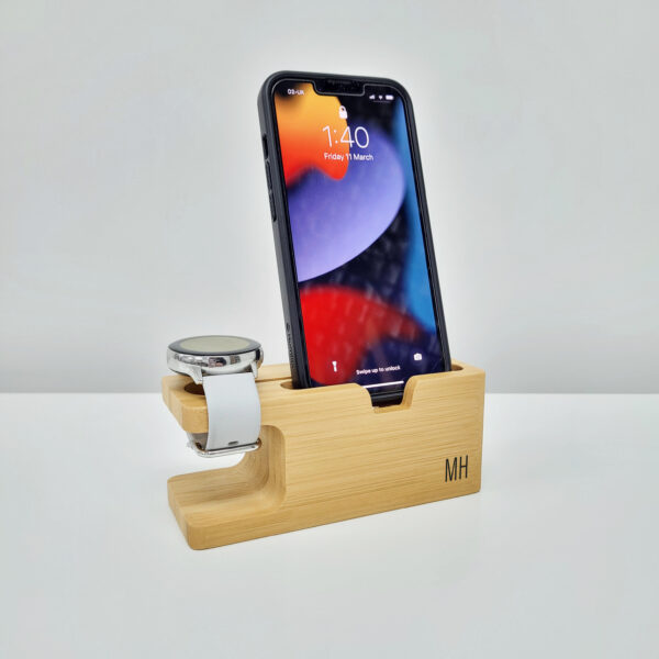 Personalised Bamboo Phone and Watch Holder - Initials
