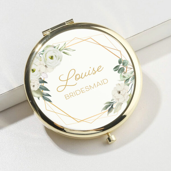 White Floral Compact Mirror