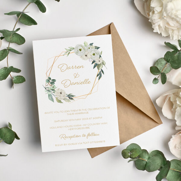 White Floral Wedding Invitation