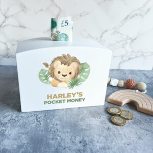 Lion Wooden Money Box